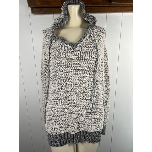Young Fabulous & Broke Grey Popcorn Knit Hoodie Pullover Sweater Oversized M/L - Picture 2 of 6